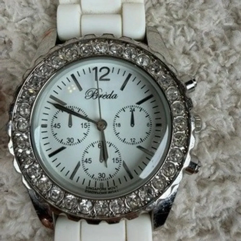 Lot of 3 Breda & Golden Classic Silicone Rhinestone Watches White Orange Cream